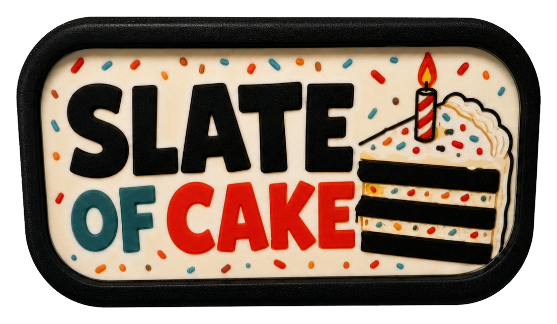 Angled detail of the Slate of Cake Slatelet
